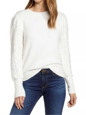 Rachel Parcell Cream Pearl-Embellished Crew Neck Sweater size XXL